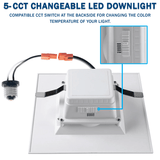 6" LED Square LED Downlight - CCT Changeable 2700K/3000K/3500K/4000K/5000K, 15W, 120V AC, Baffle Aluminum Trim, Damp Location - Dimmable Ceiling Lights with with E26 base - BUILDMYPLACE