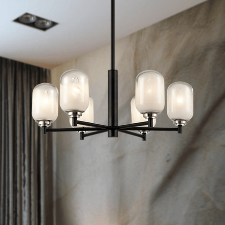 6 - Light Black Finish Chandelier Light with Snow Glass, E12 Base, Width 24" Height 10", 120V, Bulb Type B10, Socket type E12, Max wattage Per Socket 60W - BUILDMYPLACE