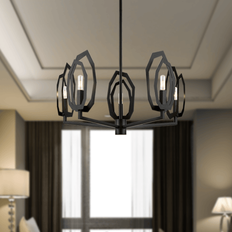 6 - Light Black Finish Chandelier Light with Snow Glass, E12 Base, Width 24" Height 10", 120V, Bulb Type B10, Socket type E12, Max wattage Per Socket 60W - BUILDMYPLACE