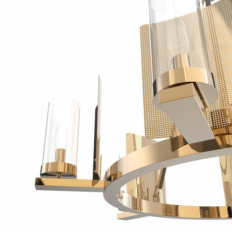 6 - Light Ring Chandelier Ceiling Light In Brass Finish with Clear Glass, E12 Base, Width 28" Height 22", 120V, Bulb Type B10, Socket type E12, Max wattage Per Socket 60W - BUILDMYPLACE