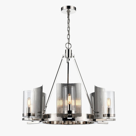 6 - Light Ring Chandelier Ceiling Light In Chrome Finish with Clear Glass, E12 Base, Width 28" Height 22", 120V, Bulb Type B10, Socket type E12, Max wattage Per Socket 60W - BUILDMYPLACE