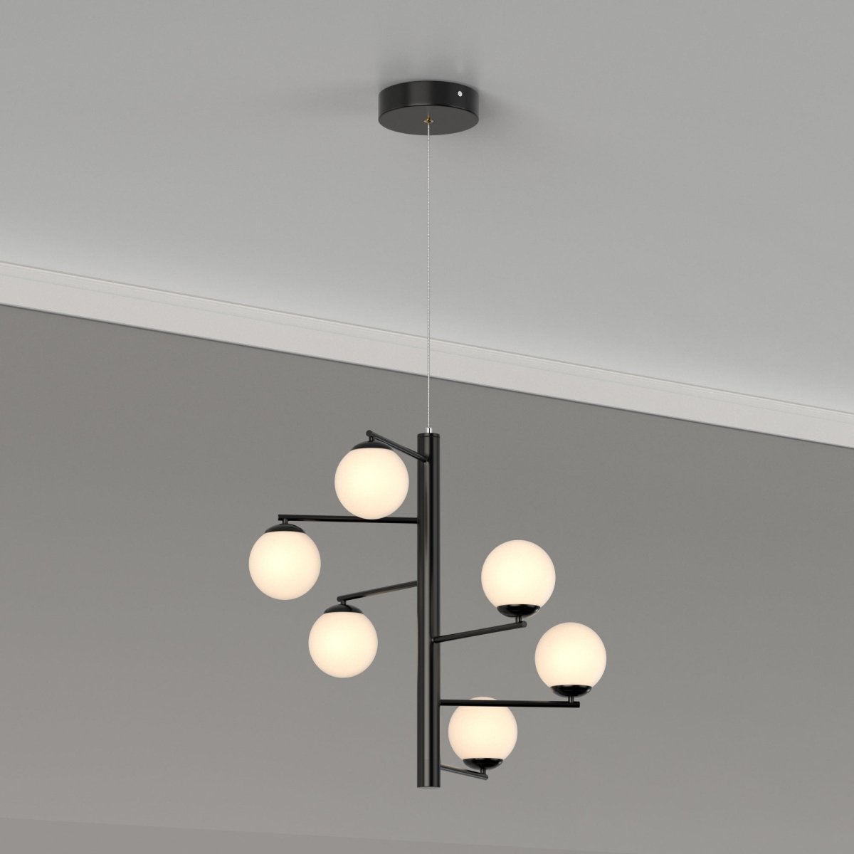 6 - Lights, Chandelier, 47W, 3000K, Matte Black Body Finish, Dimmable - BUILDMYPLACE