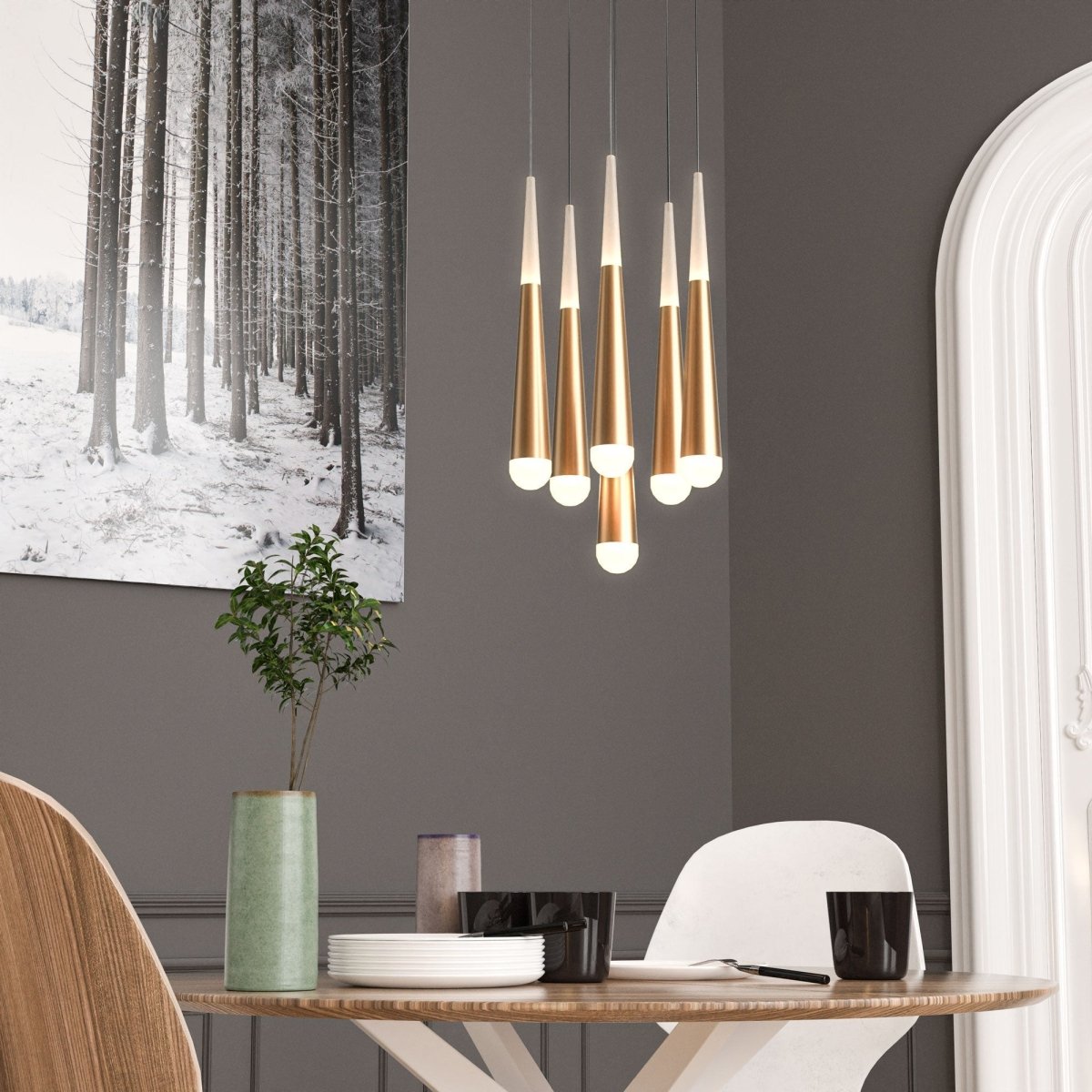 6 - Lights LED Pendant Light Fixture, Dimmable, 3000K (Warm White), Brushed Gold - BUILDMYPLACE