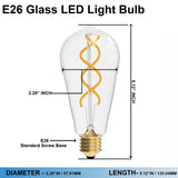 6 Watt 2 - Soft Filament, ST18 Dimmable LED Clear Vintage Style Light Bulb Vintage Antique Style Light Bulb, 120V/60Hz, 2700K, 450LM, E26 - D2.28"*5.12"H - LEDMyPlace