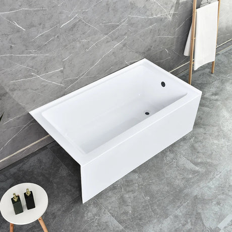 60 In. Alcove Acrylic Bathtub in Glossy White with Chrome Plated Overflow Cover - Right Drain - BUILDMYPLACE