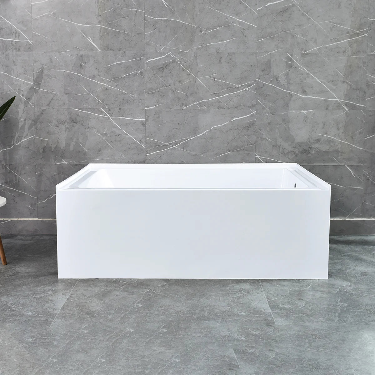 60 In. Alcove Acrylic Bathtub in Glossy White with Chrome Plated Overflow Cover - Right Drain - BUILDMYPLACE