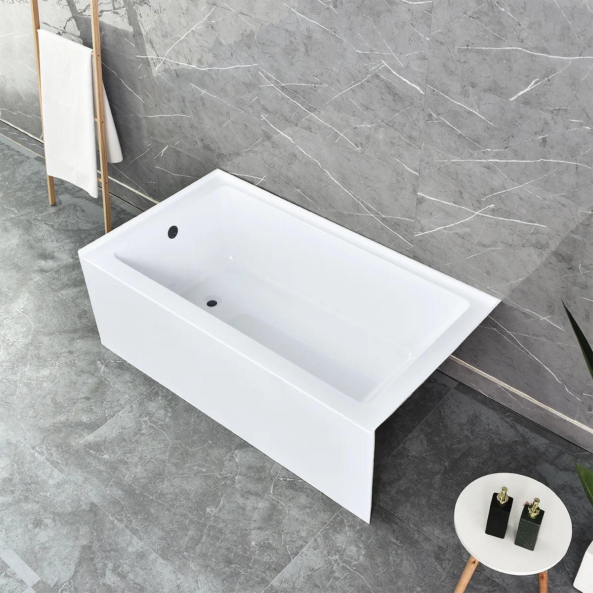 60 In. Alcove Soaking Tubs in Glossy White with Chrome Plated Overflow Cover - Left Drain - BUILDMYPLACE