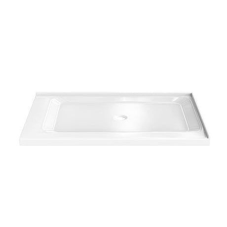 60 L x 36 in. W Double - Threshold Shower Pan Base with Center Drain in High Gloss White - BUILDMYPLACE