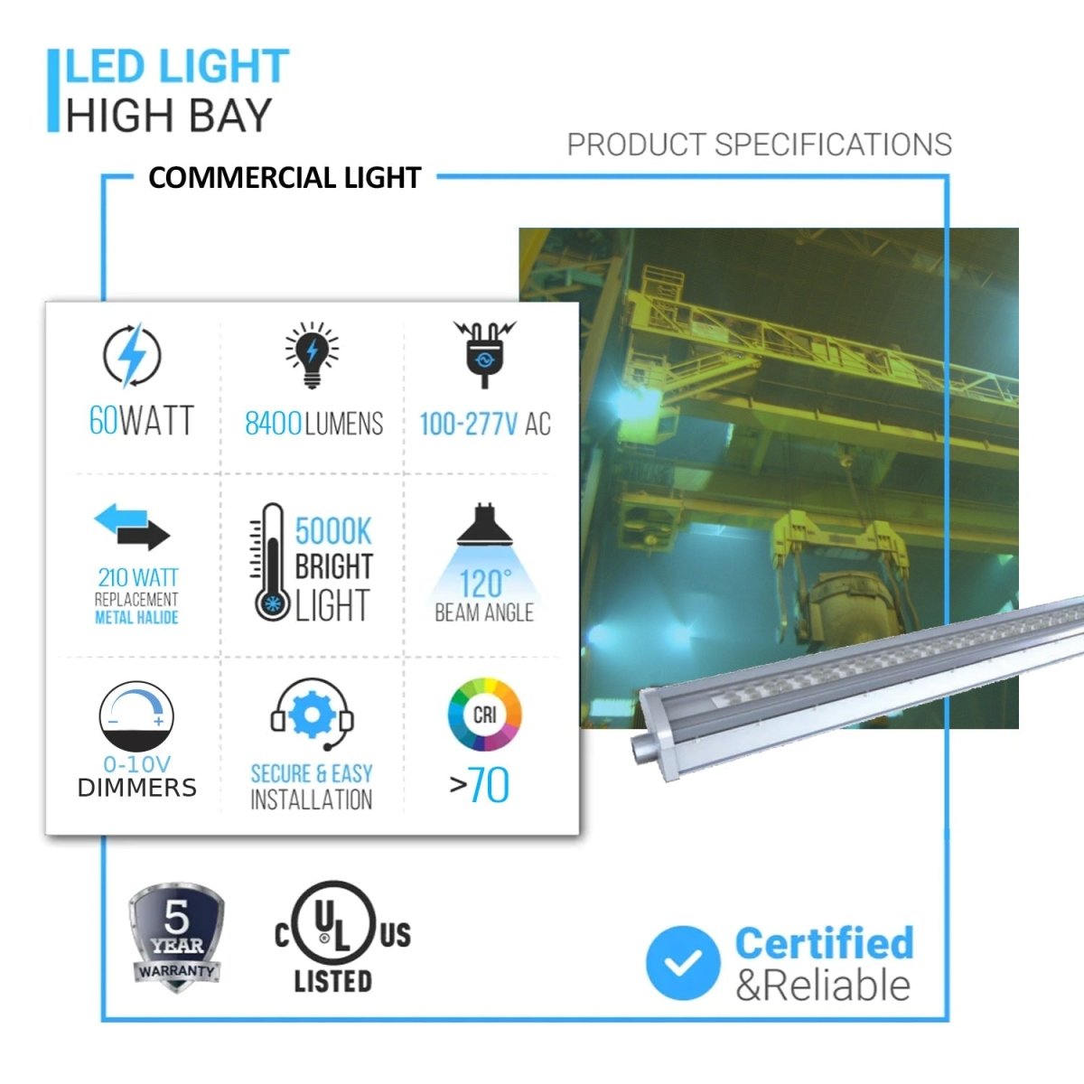 60 Watt 4FT LED Explosion Proof Low Bay Linear Light, FLF Series, 0 - 10V Dimming, 5000K, 8400LM, AC100 - 277V, IP66, Hazardous Location Lighting Fixtures - BUILDMYPLACE