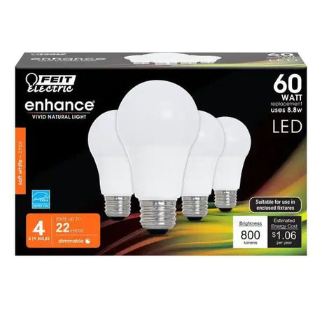 60 - Watt A19 Dimmable CEC Title 20 Compliant 90+ CRI LED Light Bulb, 2700K (4 - Pack) - BUILDMYPLACE