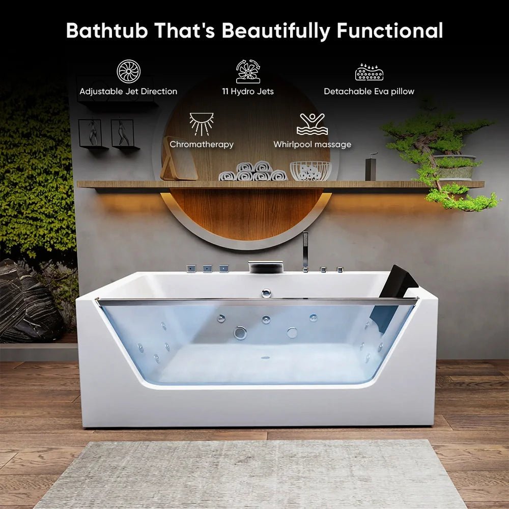 60 x 30 in. White Acrylic Freestanding Whirlpool Jets SPA Bathtub with Center Drain BUILDMYPLACE