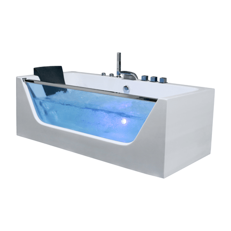 60 x 30 in. White Acrylic Freestanding Whirlpool Jets SPA Bathtub with Center Drain - BUILDMYPLACE