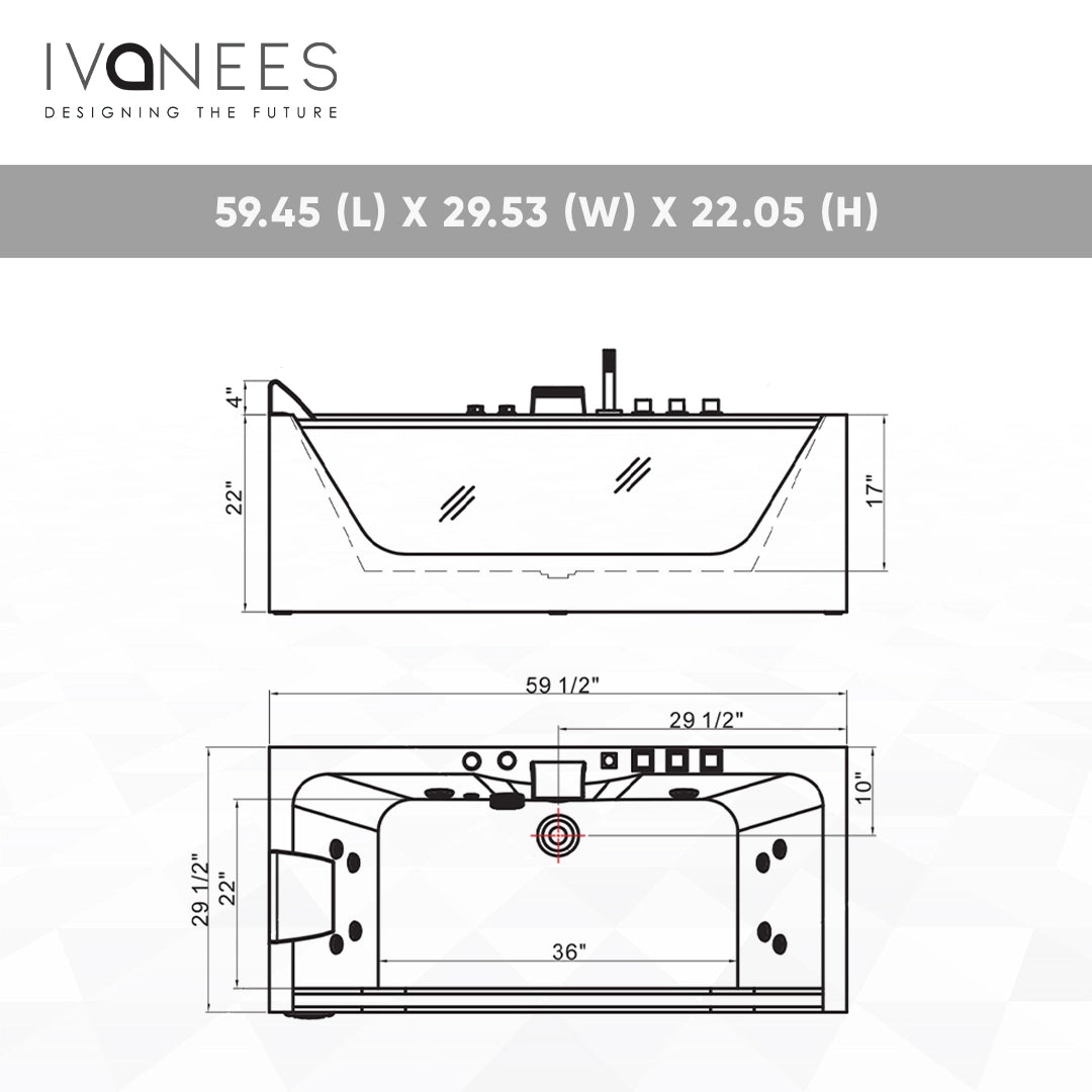 60 x 30 in. White Acrylic Freestanding Whirlpool Jets SPA Bathtub with Center Drain - BUILDMYPLACE