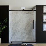 60" X 76" Armani Grey Alcove Shower Wall Kit - Shower Door / Wall System / Solid Surface Shower Base Tray with Covered Drain - BUILDMYPLACE