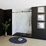 60" X 76" Armani Grey Alcove Shower Wall Kit - Shower Door / Wall System / Solid Surface Shower Base Tray with Covered Drain - BUILDMYPLACE