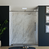 60" X 76" Armani Grey Alcove Shower Wall Kit - Shower Door / Wall System / Solid Surface Shower Base Tray with Covered Drain - BUILDMYPLACE