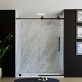 60" X 76" Armani Grey Alcove Shower Wall Kit - Shower Door / Wall System / Solid Surface Shower Base Tray with Covered Drain - BUILDMYPLACE