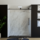 60" X 76" Armani Grey Alcove Shower Wall Kit - Shower Door / Wall System / Solid Surface Shower Base Tray with Covered Drain - BUILDMYPLACE