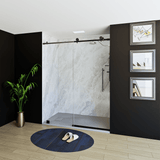 60" X 76" Armani Grey Alcove Shower Wall Kit - Shower Door / Wall System / Solid Surface Shower Base Tray with Covered Drain - BUILDMYPLACE