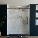 60 x 76 Inch Frameless Wall to Wall Shower Enclosure with One Fixed Glass & One Sliding Door, Clear Tempered Glass: 8mm, Brushed Grey Finish - PRO - BUILDMYPLACE