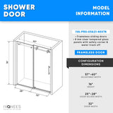 60 x 76 Inch Frameless Wall to Wall Shower Enclosure with One Fixed Glass & One Sliding Door, Clear Tempered Glass: 8mm, Brushed Grey Finish - PRO - BUILDMYPLACE