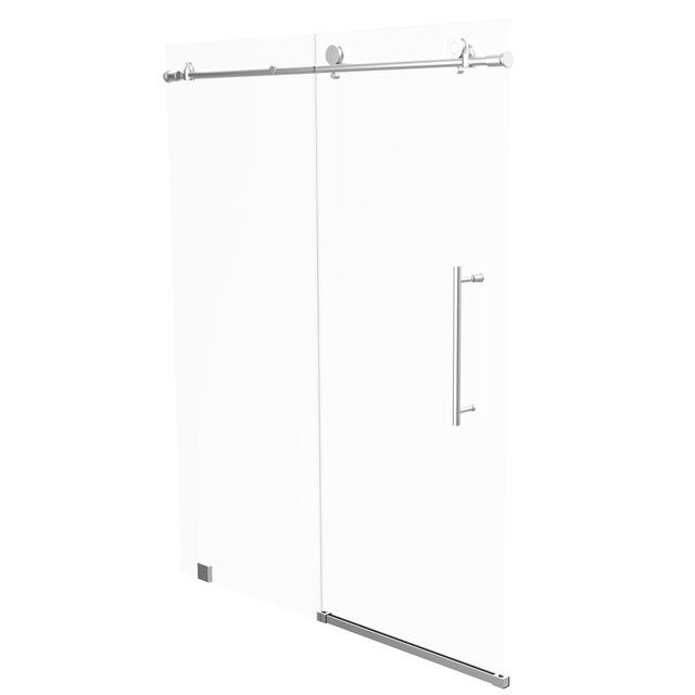 60 x 76 Inch Frameless Wall to Wall Shower Enclosure with One Fixed Glass & One Sliding Door, Clear Tempered Glass: 8mm, Chrome Finish - PRO - BUILDMYPLACE