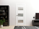 Solid French Door Opaque Glass / Sete 6003 White Silk / Single Regular Panel Frame Handle / Bathroom Bedroom Modern Doors