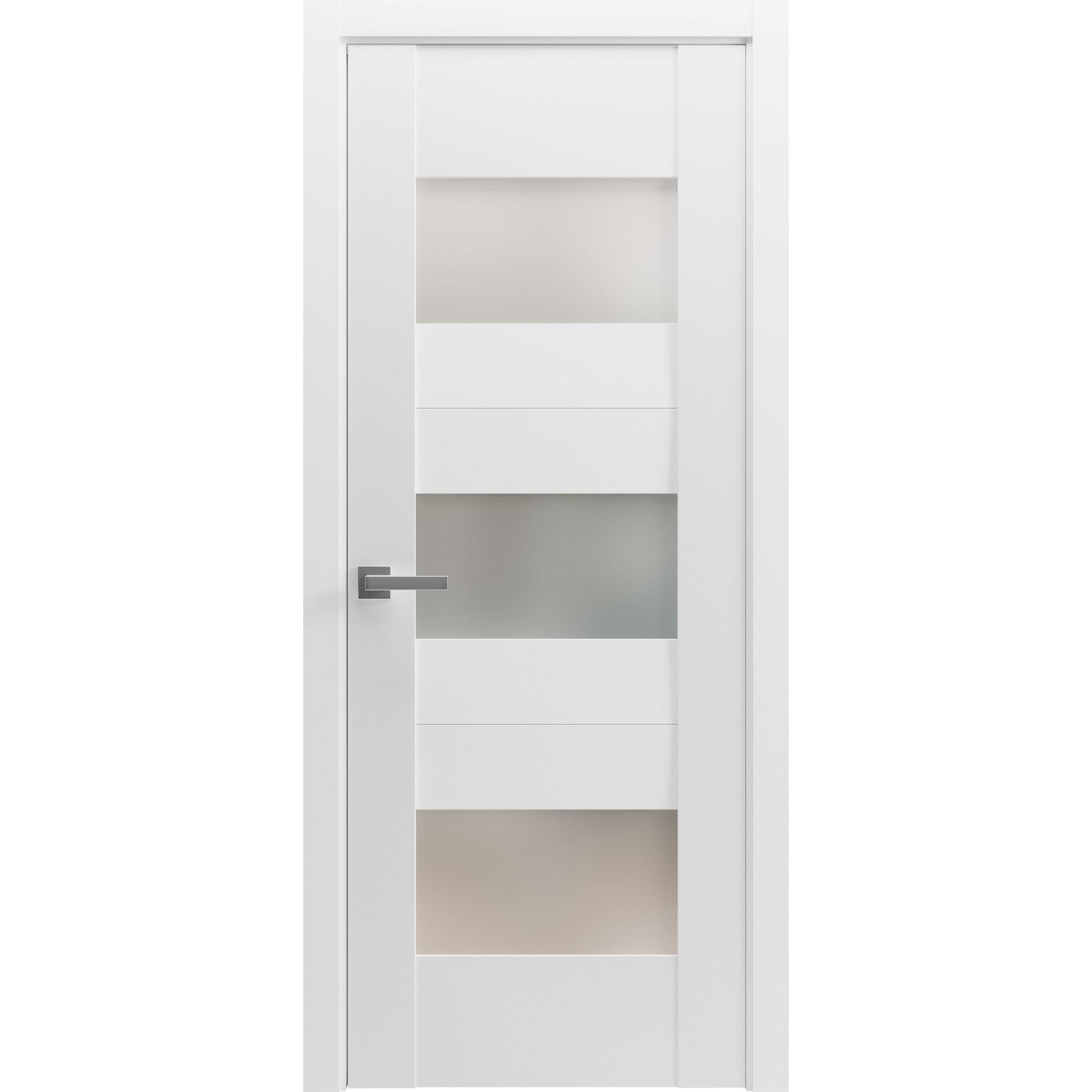 Solid French Door Opaque Glass / Sete 6003 White Silk / Single Regular Panel Frame Handle / Bathroom Bedroom Modern Doors