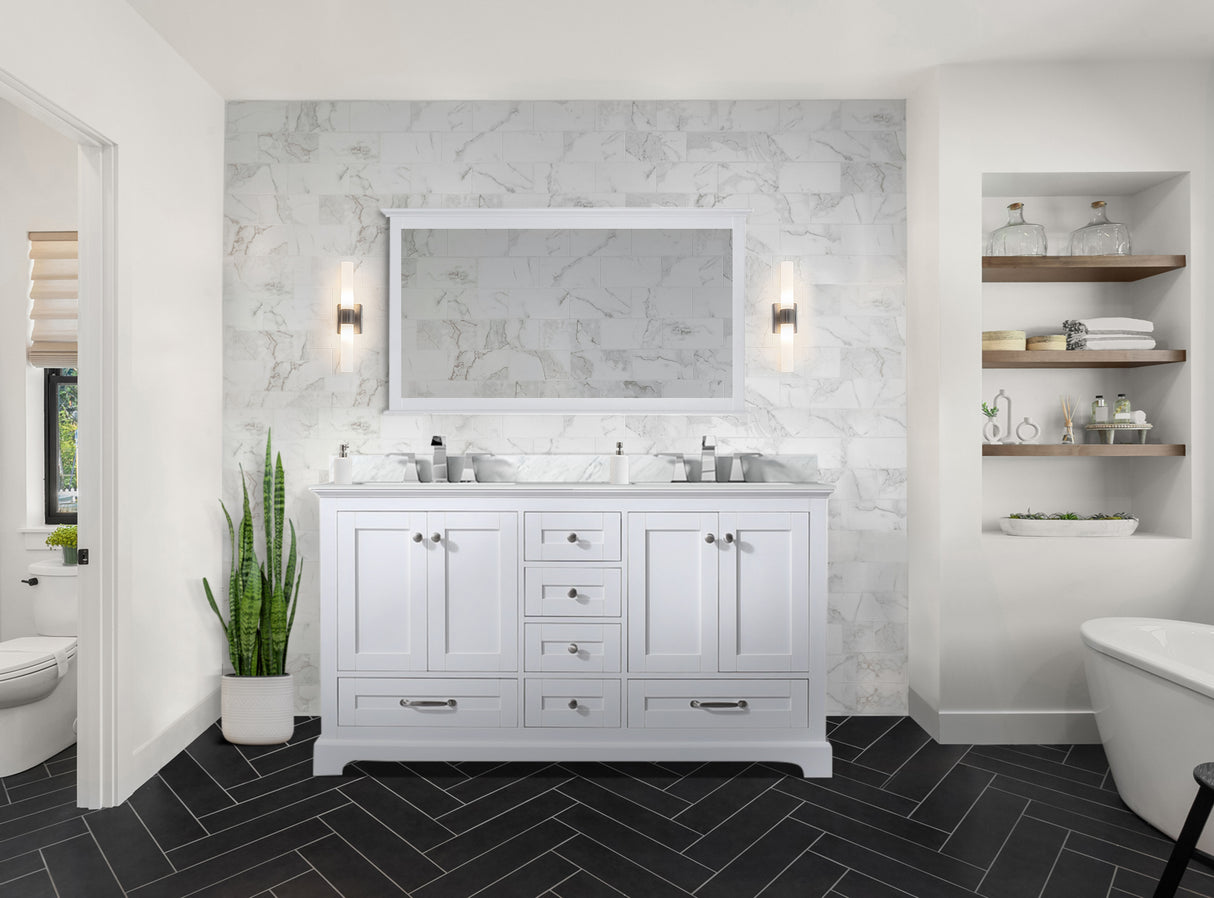 Dukes 60 in. Bathroom Freestanding Bathroom Vanity With Undermount Ceramic Sink with White Carrara Marble Top
