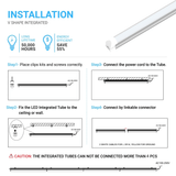 60W 8ft LED Tube Integrated Lights - 5000k; V - Shaped Frosted - 50,000 Life Hours - 5 Years Warranty - BUILDMYPLACE