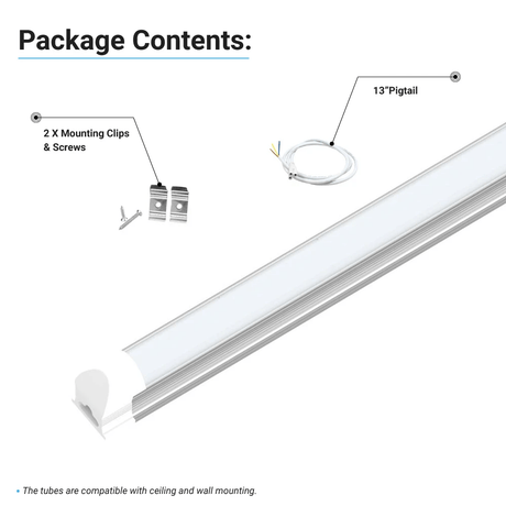 60W 8ft LED Tube Integrated Lights - 5000k; V - Shaped Frosted - 50,000 Life Hours - 5 Years Warranty - BUILDMYPLACE