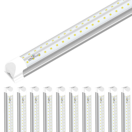 60W 8ft V Shape LED Tube Integrated Lights - 5000k - Clear Cover Super Bright - T8 Utility Shop Light - BUILDMYPLACE