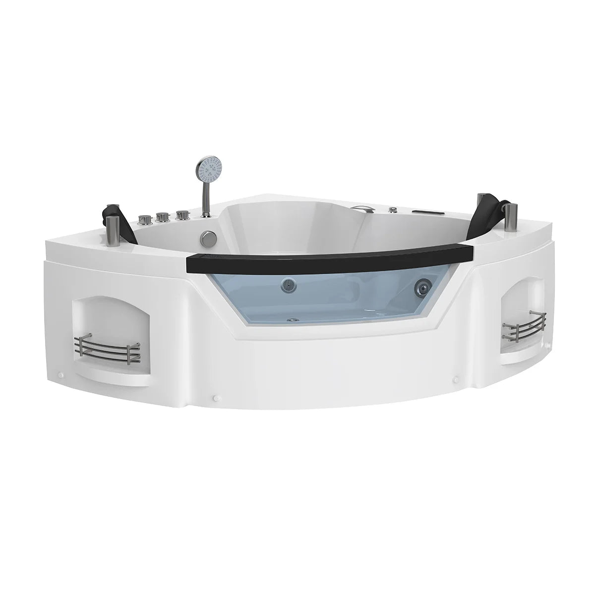 61" Acrylic Whirlpool Corner Bathtub with 2 Person Hot Spa And Center Drain - BUILDMYPLACE