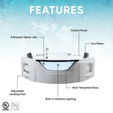 61" Acrylic Whirlpool Corner Bathtub with 2 Person Hot Spa And Center Drain - BUILDMYPLACE