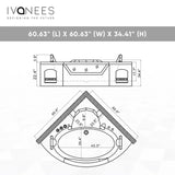 61" Acrylic Whirlpool Corner Bathtub with 2 Person Hot Spa And Center Drain - BUILDMYPLACE