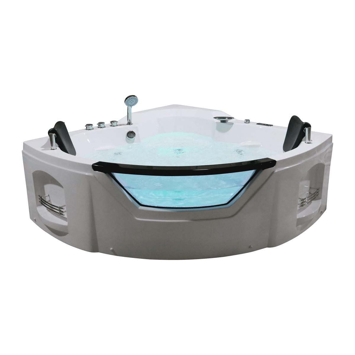 61" Acrylic Whirlpool Corner Bathtub with 2 Person Hot Spa And Center Drain - BUILDMYPLACE