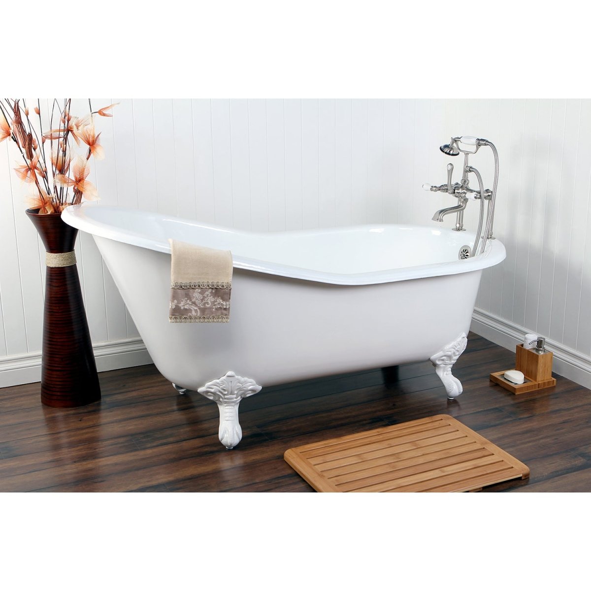 61" Cast Iron Safe and Anti - Slide Cast Slipper Bathtub with 7 - Inch Faucet Drillings - BUILDMYPLACE