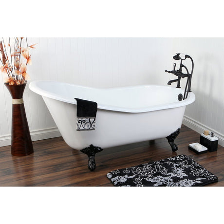 61" Cast Iron Safe and Anti - Slide Cast Slipper Bathtub with 7 - Inch Faucet Drillings - BUILDMYPLACE