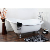 61" Cast Iron Safe and Anti - Slide Cast Slipper Bathtub with 7 - Inch Faucet Drillings - BUILDMYPLACE