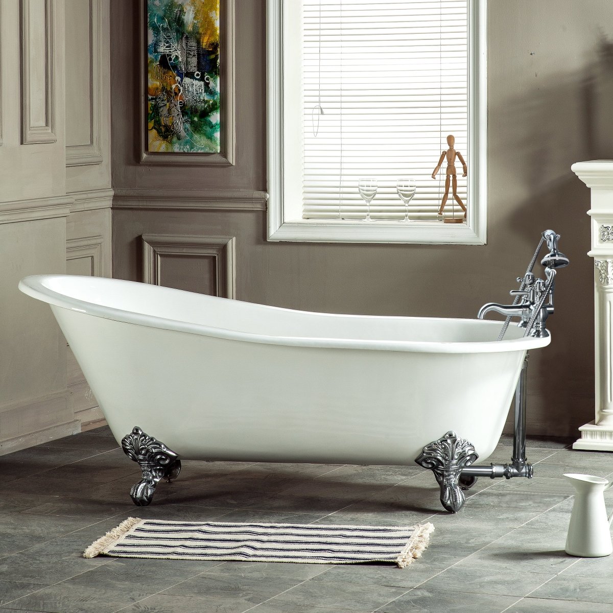 61" Cast Iron Slipper Bathtub with Feet and 7" Faucet Drillings - BUILDMYPLACE