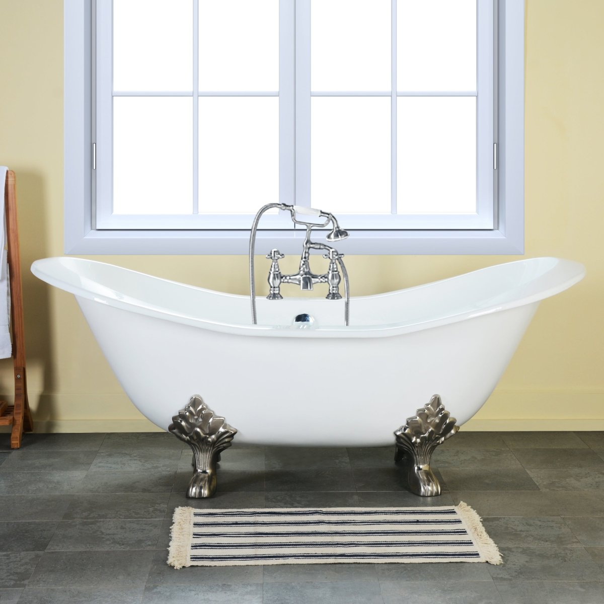 61 - Inch Cast Iron Double Slipper Clawfoot Tub with 7 - Inch Faucet Drillings - BUILDMYPLACE