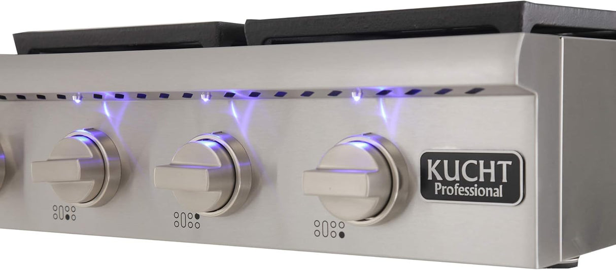 KUCHT Professional 48 in. Propane Gas Range-Top with Sealed Burners and Griddle in Stainless Steel with Classic Silver Knobs