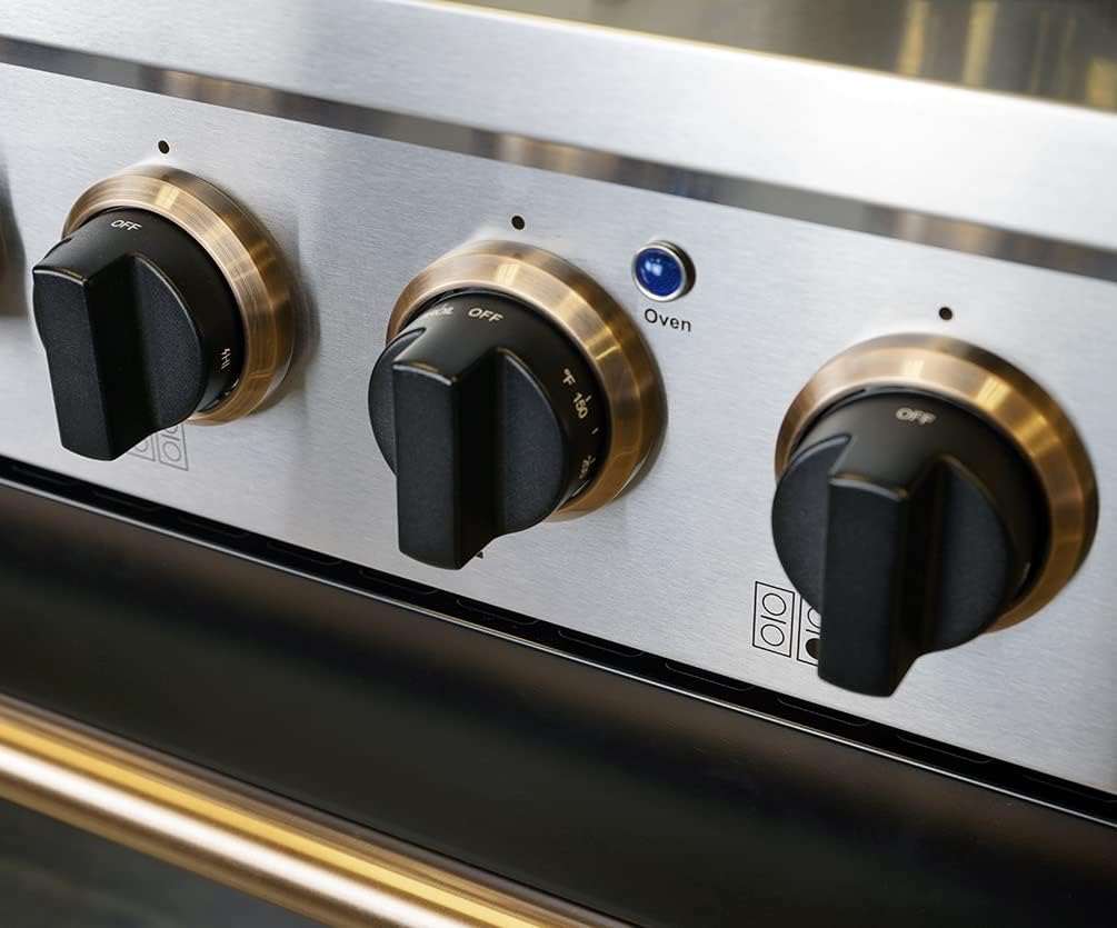 KUCHT Professional 48 in. 6.7 cu. ft. Dual Fuel Range for Natural Gas with Sealed Burners, Griddle/Grill and Two Ovens - One Convection - in Stainless Steel with Gold Handle, Rings and Knobs.
