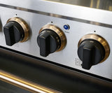 KUCHT Professional 48 in. 6.7 cu. ft. Dual Fuel Range for Natural Gas with Sealed Burners, Griddle/Grill and Two Ovens - One Convection - in Stainless Steel with Gold Handle, Rings and Knobs.