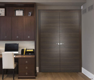 Solid French Double Doors | Planum 0010 Chocolate Ash | Wood Solid Panel Frame Trims | Closet Bedroom