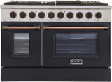 KUCHT Professional 48 in. 6.7 cu. ft. Dual Fuel Range for Natural Gas with Sealed Burners, Griddle/Grill and Two Ovens - One Convection - in Stainless Steel with Gold Handle, Rings and Knobs.