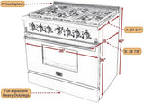 KUCHT Professional 36 in. 5.2 cu. ft. Dual Fuel Range for Natural Gas with Sealed Burners and Convection Oven in Stainless Steel with Classic Silver Knobs