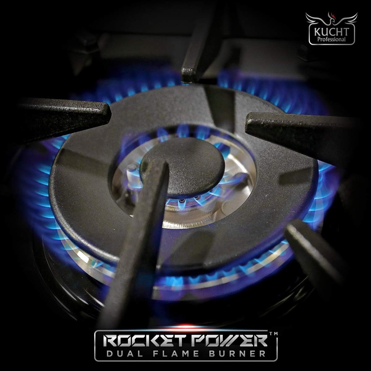 KUCHT Professional 48 in. 6.7 cu. ft. Dual Fuel Range for Natural Gas with Sealed Burners, Griddle/Grill and Two Ovens - One Convection - in Stainless Steel with Gold Handle, Rings and Knobs.