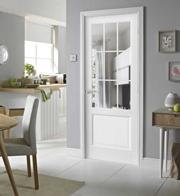 Solid Interior French | Felicia 3599 White Silk with Clear Glass | Single Regular Panel Frame Trims Handle | Bathroom Bedroom Sturdy Doors