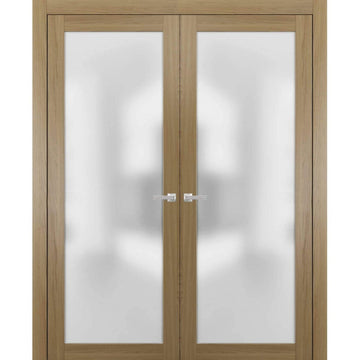 Planum 2102 Interior Double Closet Doors Honey Ash with Trims Frame Handles